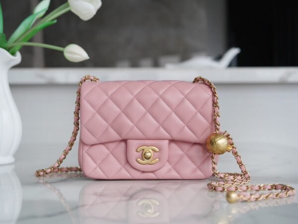 小金球 小号粉色 (2) Chanel Small Golden Ball Mini flap bag