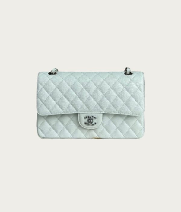 香奈儿CF 鱼子酱 白色银扣 Chanel CF Classic 11.12 Handbag Grained Calfskin Silver buckle