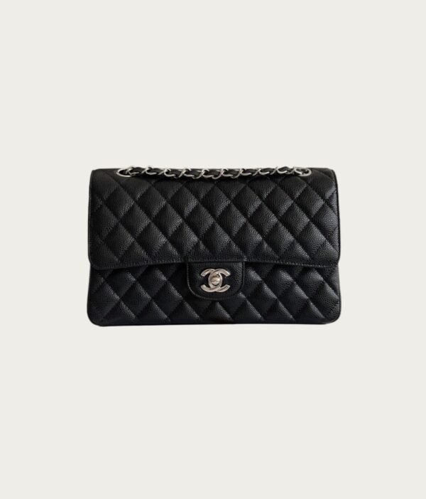 香奈儿CF 鱼子酱 黑色银扣 Chanel CF Classic 11.12 Handbag Grained Calfskin Silver buckle
