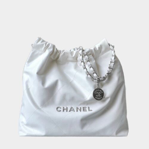 Chane1 22s 白色银扣 中号 CHANEL 22 MEDIUM HANDBAG Silver buckle