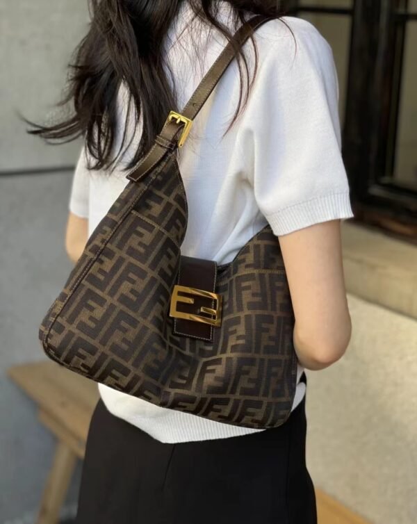 fendi 牛角包金扣 (1) FENDI Zucca canvas Mamma Croissant shoulder bag