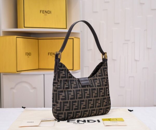 fendi 牛角包金扣 (6) FENDI Zucca canvas Mamma Croissant shoulder bag