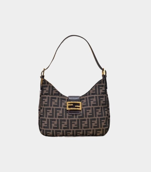 fendi 牛角包金扣 FENDI Zucca canvas Mamma Croissant shoulder bag