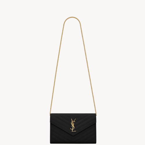YSL CLASSIC CASSANDRE CHAIN WALLET IN GRAIN DE POUDRE LEATHER