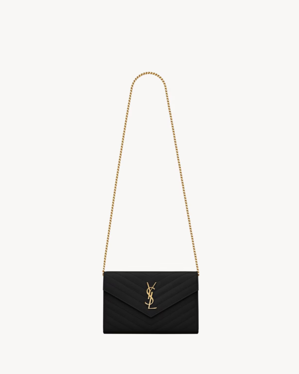 YSL CLASSIC CASSANDRE CHAIN WALLET IN GRAIN DE POUDRE LEATHER