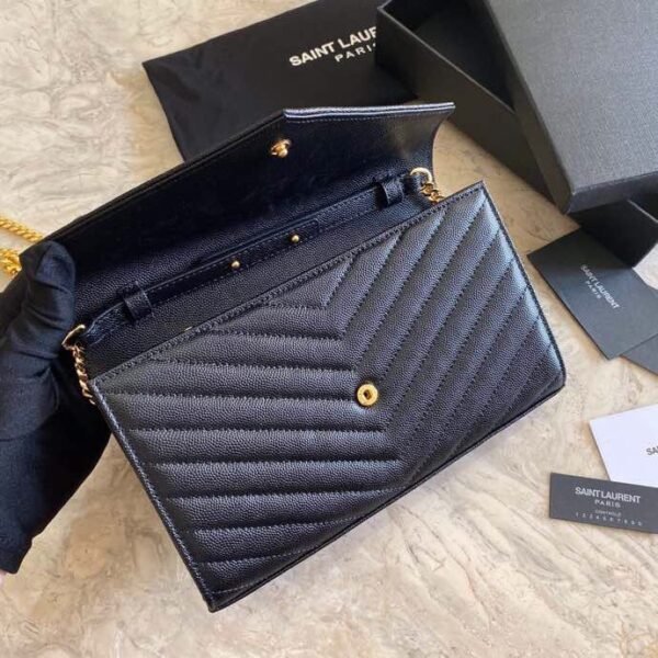 YSL CLASSIC CASSANDRE CHAIN WALLET IN GRAIN DE POUDRE LEATHER