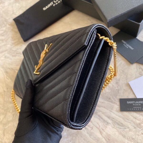 YSL CLASSIC CASSANDRE CHAIN WALLET IN GRAIN DE POUDRE LEATHER