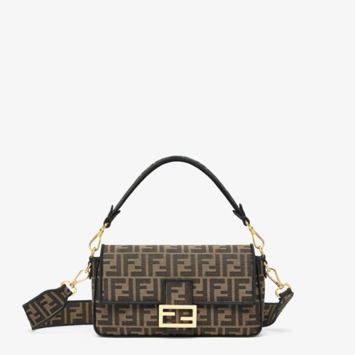 FENDI Baguette Brown FF jacquard fabric bag