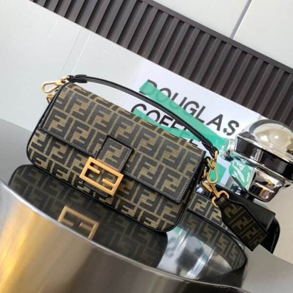 FENDI Baguette Brown FF jacquard fabric bag