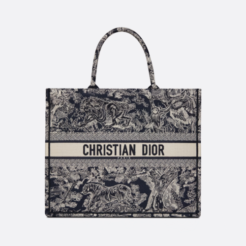 迪奥 book tote 新蓝色老虎大号 (1) Large Dior Tote Bag Jouy print embroidery