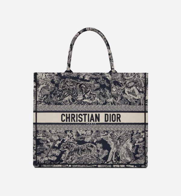 迪奥 book tote 新蓝色老虎大号 (1) Large Dior Tote Bag Jouy print embroidery