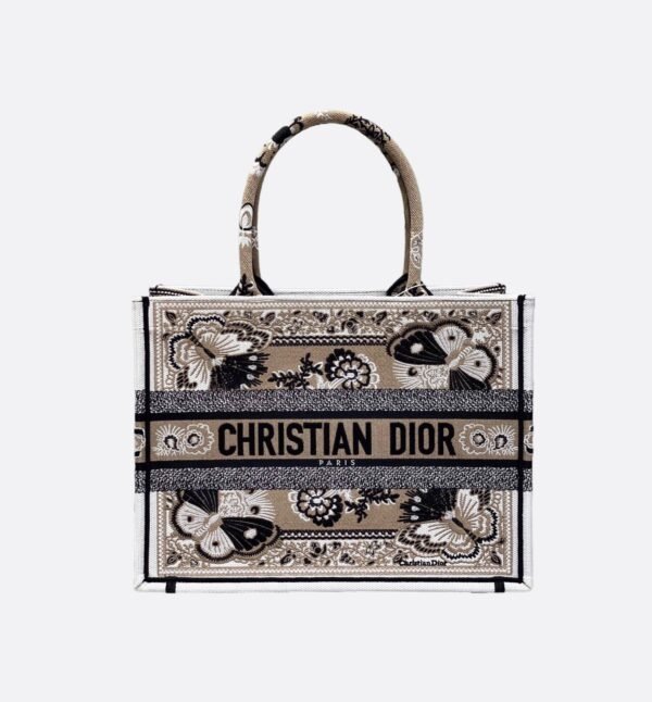 Medium Dior Book Tote Bag Floral Butterfly Pattern