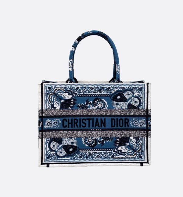 Medium Dior Book Tote Bag Floral Butterfly Pattern