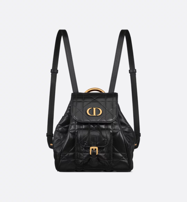 迪奥caro 背包黑金 (1) Dior Small Caro Backpack Macrocannage Lambskin