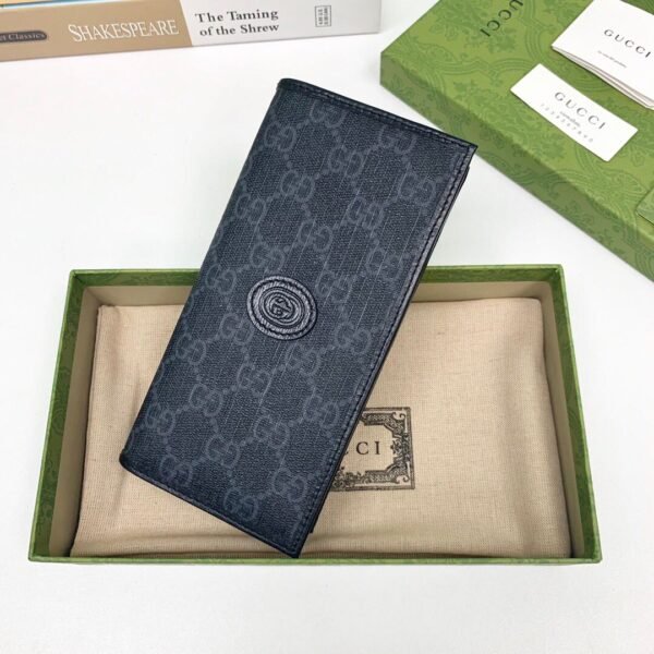 672947 black (1) GUCCI Interlocking Double G Long Wallet GG Supreme Canvas 672947
