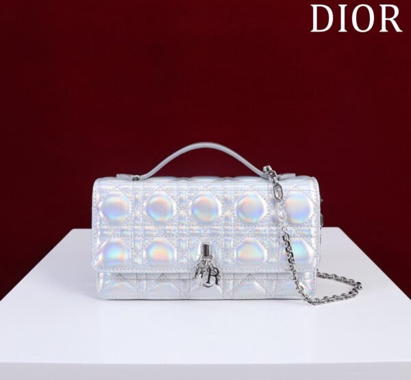 DIOR Lady Clutch Metallic Silver Cannage Crossbody Bag