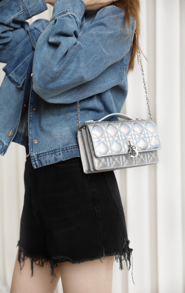 DIOR Lady Clutch Metallic Silver Cannage Crossbody Bag