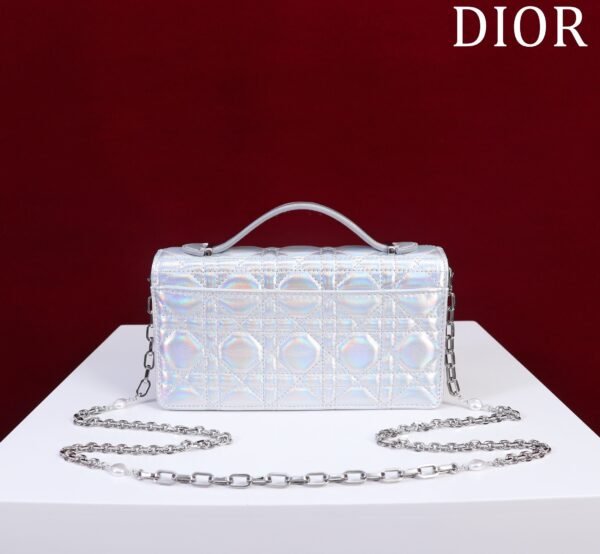 DIOR Lady Clutch Metallic Silver Cannage Crossbody Bag