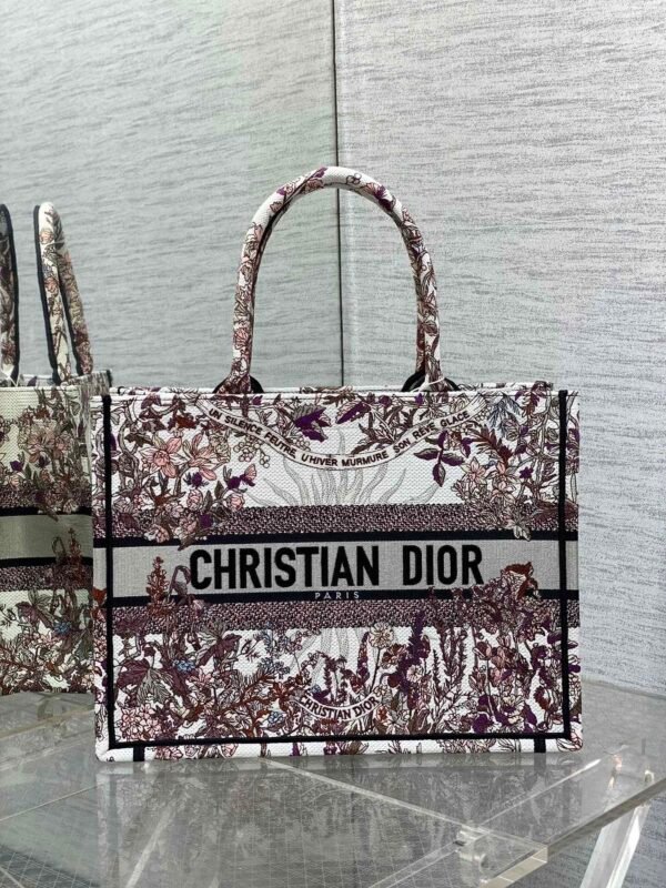 Dior Book Medium Tote Bag Heliotrope Embroidery