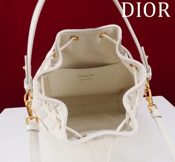 Small Dior Caro Bucket Bag White