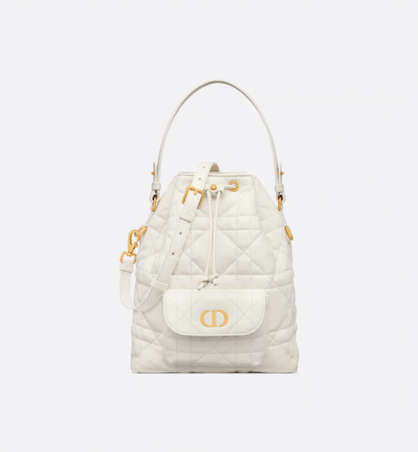 Small Dior Caro Bucket Bag White