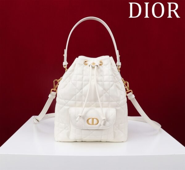 Small Dior Caro Bucket Bag White