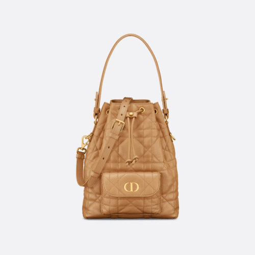 Small Dior Caro Bucket Bag Apricot color