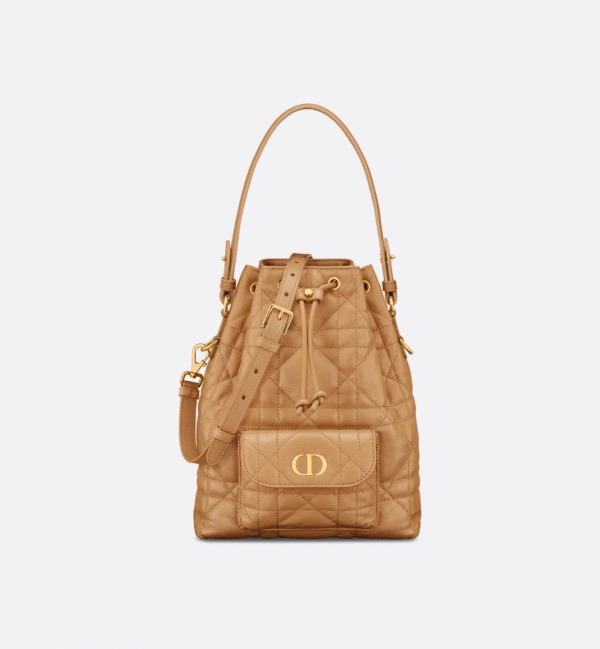 Small Dior Caro Bucket Bag Apricot color