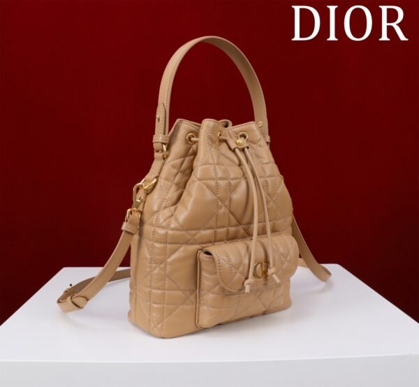Small Dior Caro Bucket Bag Apricot color