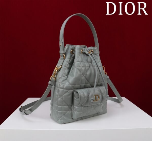 Small Dior Caro Bucket Bag Gray