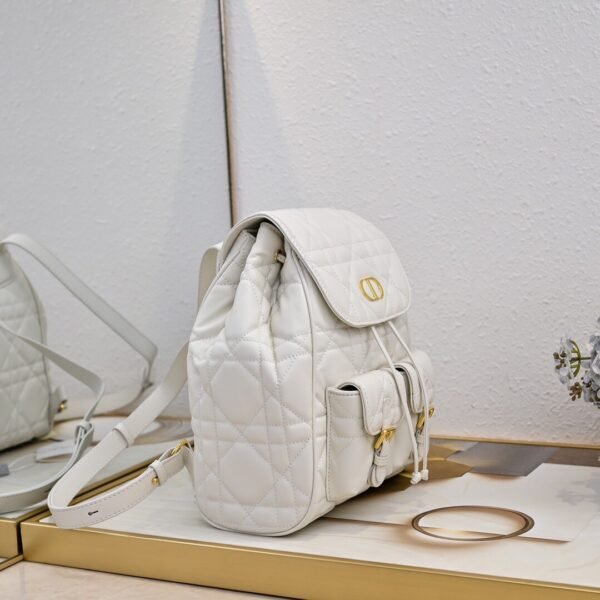 Medium Dior Caro Backpack White