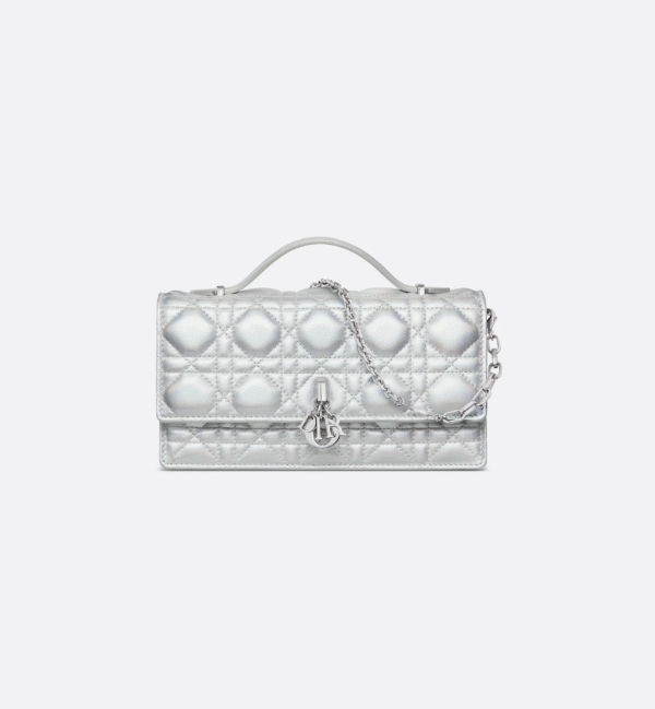 DIOR Lady Clutch Metallic Silver Cannage Crossbody Bag
