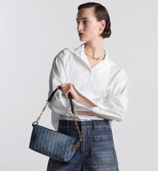 Dior Diorstar Hobo Bag with Chain Blue Denim