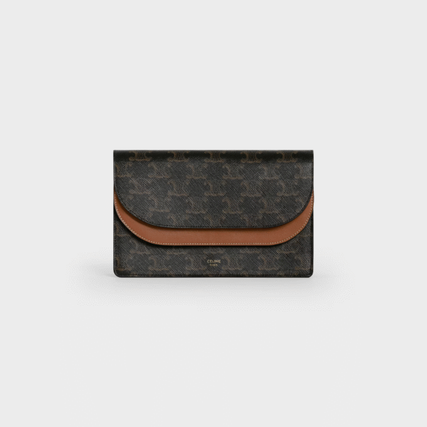 10D852CG9-04LU (1) Celine Wallet on strap in Triomphe Canvas and Smooth Lambskin