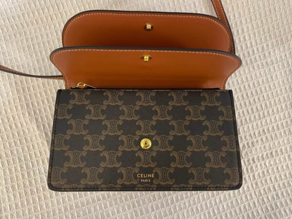 10D852CG9-04LU (3) Celine Wallet on strap in Triomphe Canvas and Smooth Lambskin
