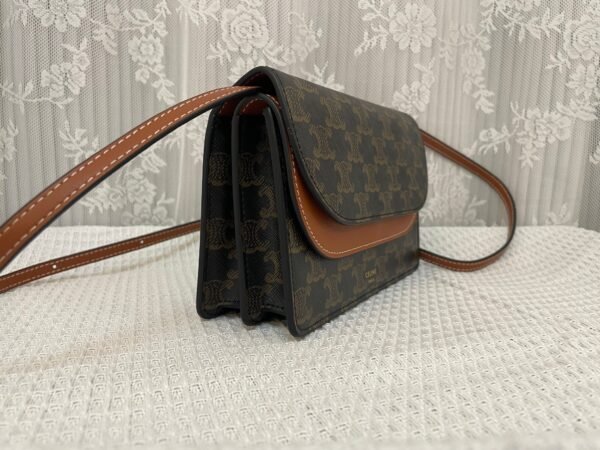 10D852CG9-04LU (5) Celine Wallet on strap in Triomphe Canvas and Smooth Lambskin