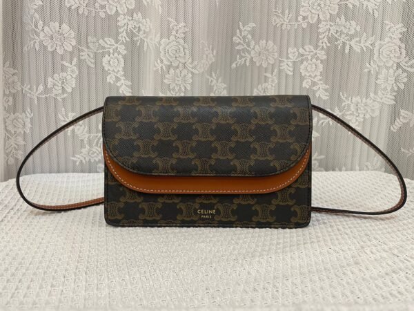 10D852CG9-04LU (7) Celine Wallet on strap in Triomphe Canvas and Smooth Lambskin