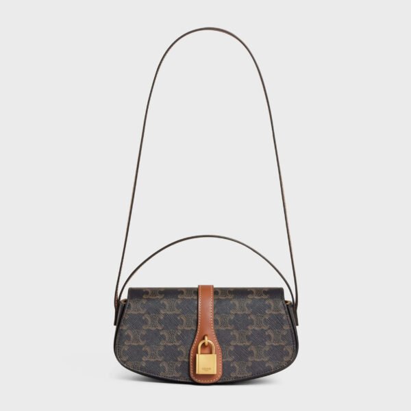 CELINE CLUTCH ON STRAP TABOU IN TRIOMPHE CANVAS AND CALFSKIN - TAN