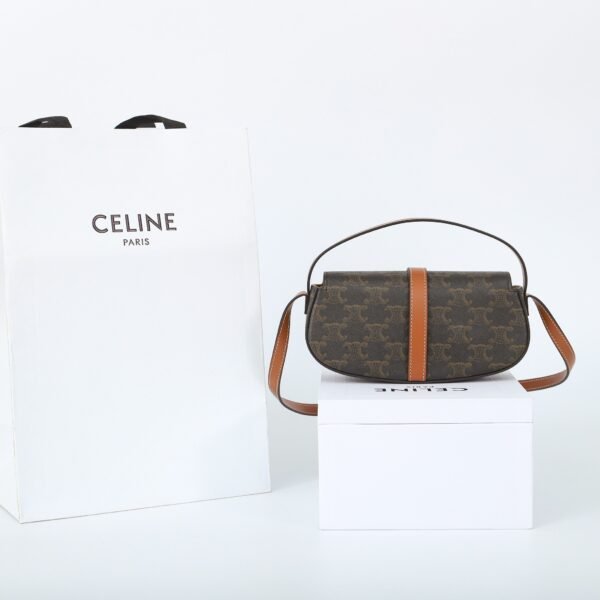 CELINE CLUTCH ON STRAP TABOU IN TRIOMPHE CANVAS AND CALFSKIN - TAN