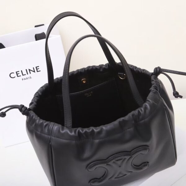 CELINE Triomphe SMALL CABAS DRAWSTRING CUIR TRIOMPHE IN SMOOTH BLACK
