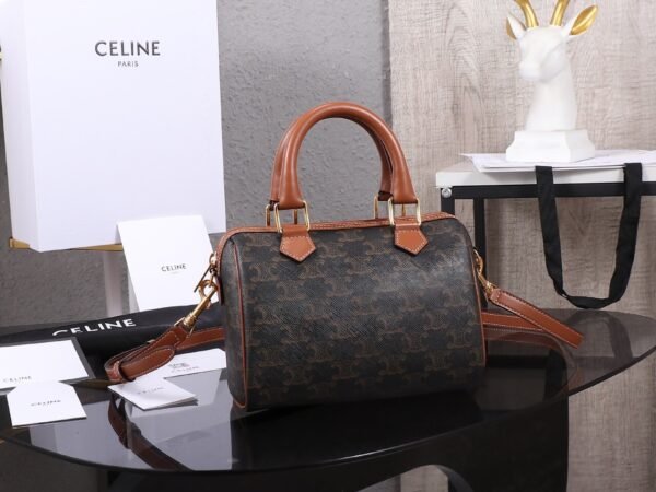 113772CAS-04LU (1) Celine SMALL BOSTON IN Triomphe Canvas and calfskin