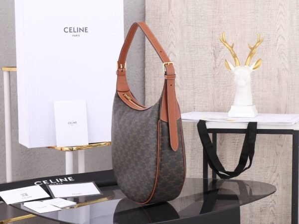 CELINE MEDIUM HELOÏSE BAG IN TRIOMPHE CANVAS AND CALFSKIN BROWN+BLACK