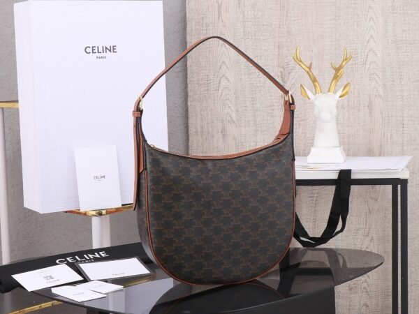 CELINE MEDIUM HELOÏSE BAG IN TRIOMPHE CANVAS AND CALFSKIN BROWN+BLACK