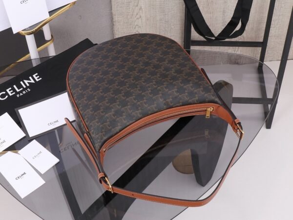 CELINE MEDIUM HELOÏSE BAG IN TRIOMPHE CANVAS AND CALFSKIN BROWN+BLACK