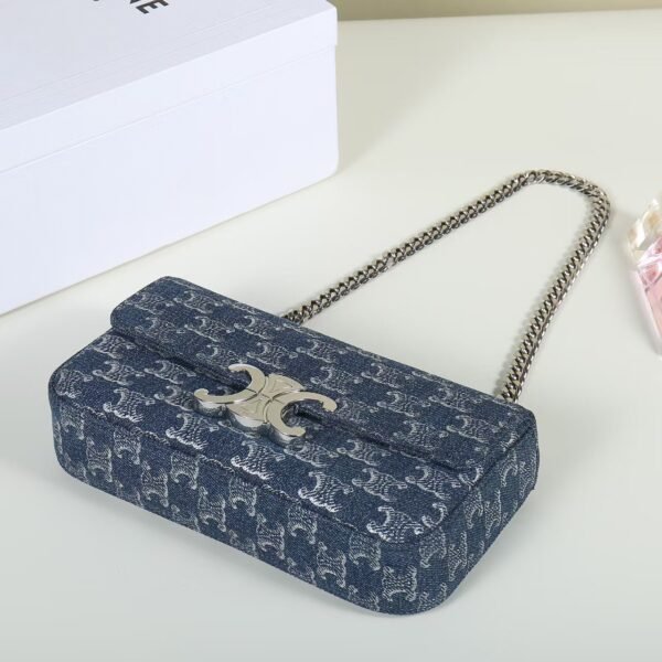 CHAIN SHOULDER BAG CLAUDE in DENIM WITH TRIOMPHE ALL-OVER