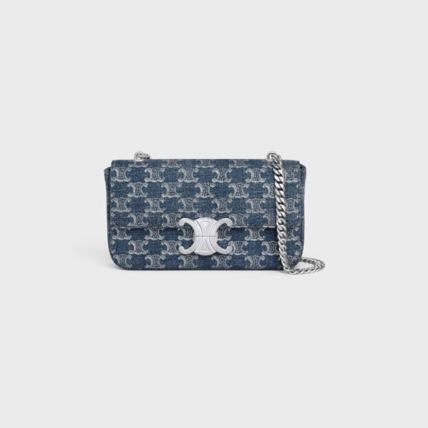 CHAIN SHOULDER BAG CLAUDE in DENIM WITH TRIOMPHE ALL-OVER
