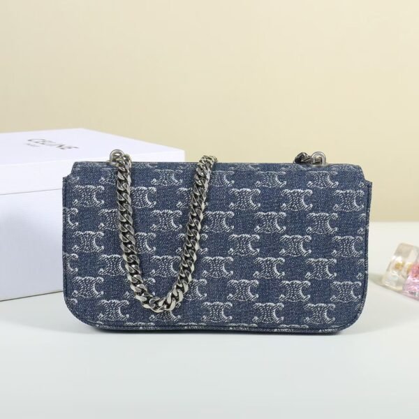 CHAIN SHOULDER BAG CLAUDE in DENIM WITH TRIOMPHE ALL-OVER