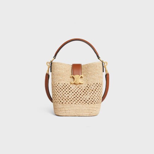 119742GNS-02NT (1) CELINE SMALL LOUISE BUCKET IN RAFFIA AND CALFSKIN