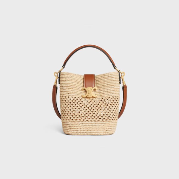 119742GNS-02NT (1) CELINE SMALL LOUISE BUCKET IN RAFFIA AND CALFSKIN