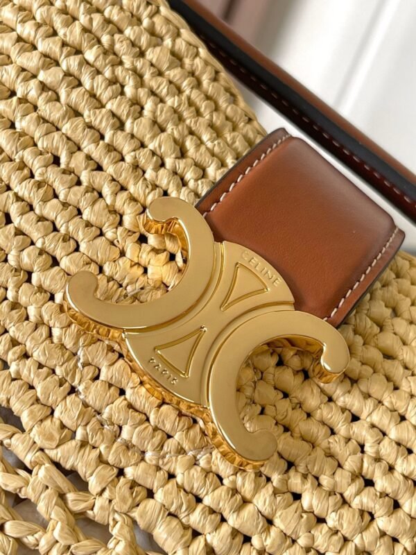 119742GNS-02NT (7) CELINE SMALL LOUISE BUCKET IN RAFFIA AND CALFSKIN